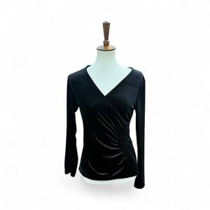 Jon Den Velvet Black V-Neck Wrap Top Size S